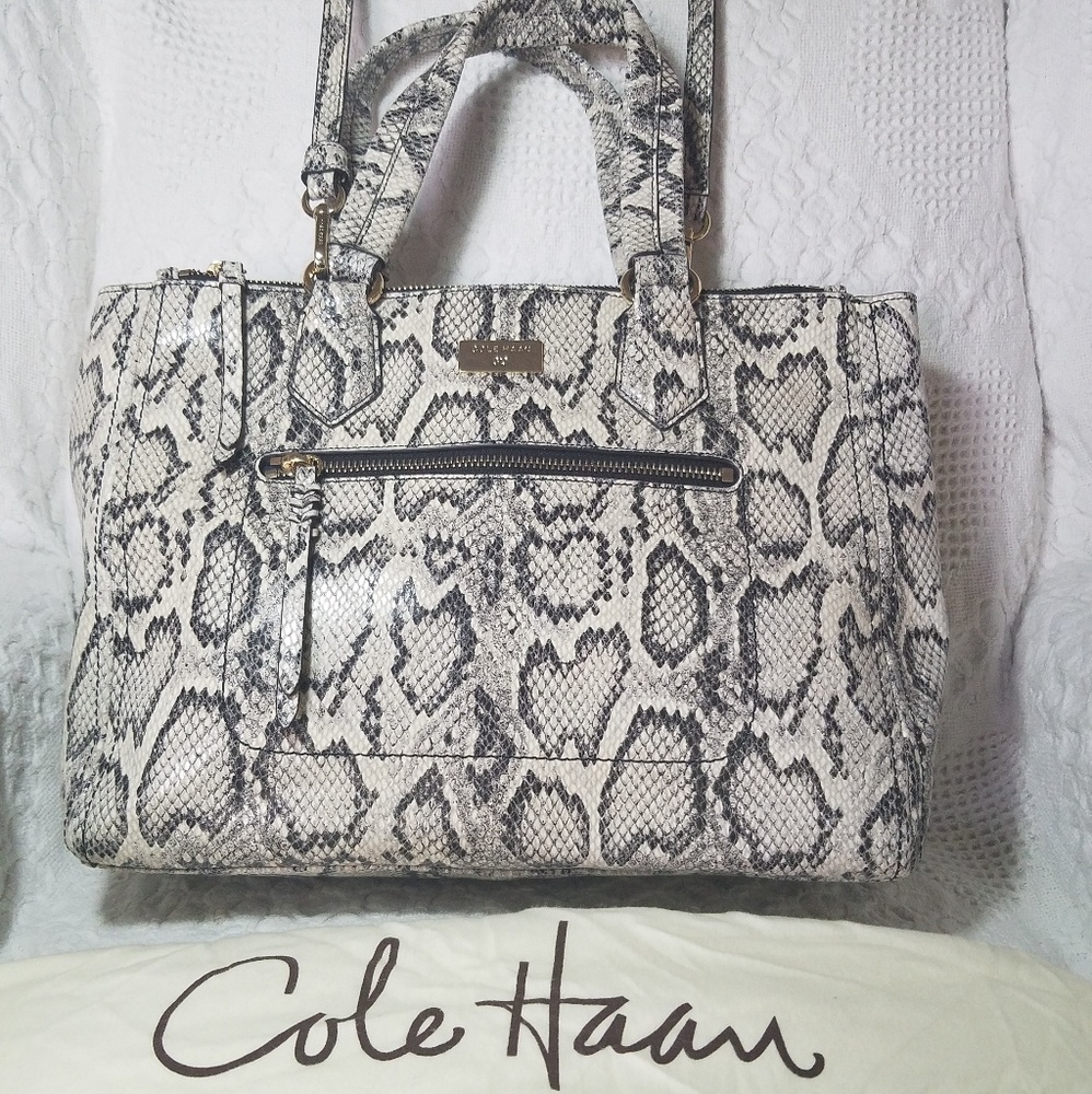 Cole Haan Snakeskin Embossed Leather Tote Purse